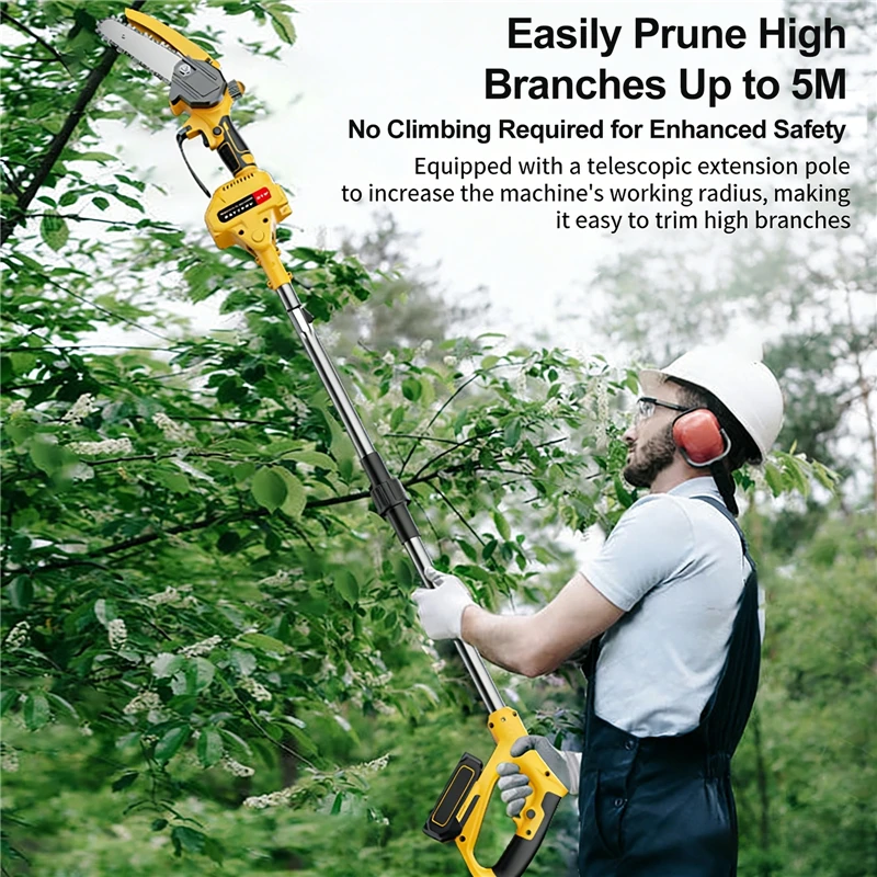 2 IN 1 Electric Telescoping Pole Saw High-Branch Pruner Electric Pruning Saw with Extended Rod Gardening Tools with 1 Battery