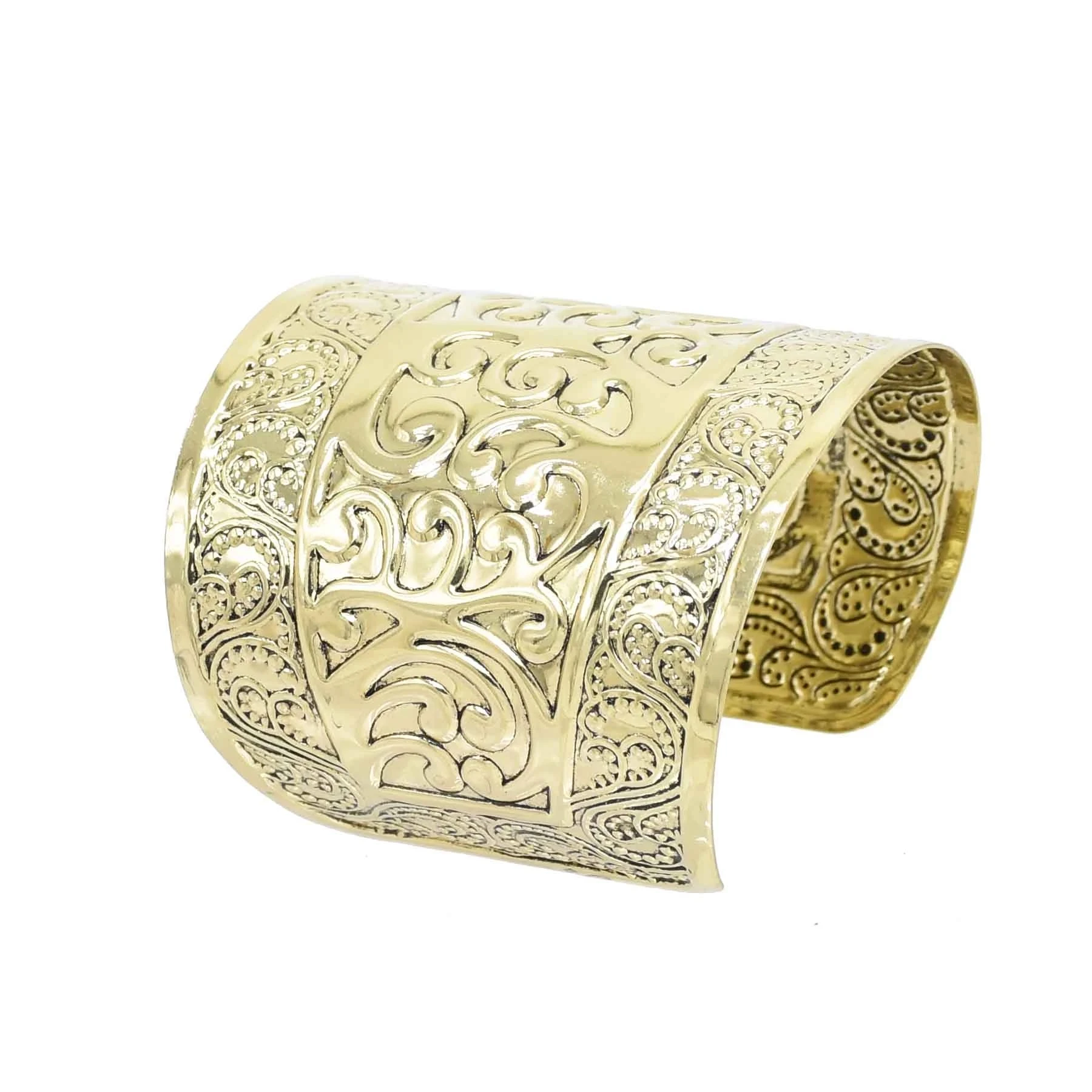 Vintage Gypsy Gold Silver Color Open Metal Arm Bracelet Bohemian Carving Flower Cuff Bracelets Bangle Punk Statement Jewelry