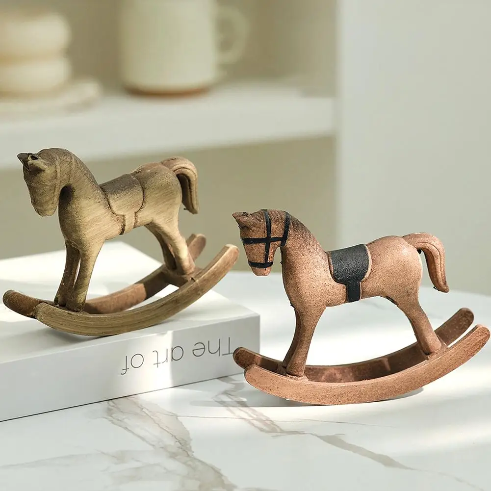 Nordic Retro Wooden Rocking Horse Ornament Desk Decor Balance Art Adornment Miniature Rocking Horse Christmas Decor Kids Gift