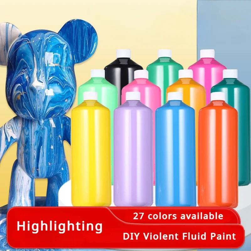 500/1000mL Large Bottle Large Capacity Fluid Bear Paint Single High Gloss Acrylic Paint 27 Colors Kid's Graffiti Plaster Dolls