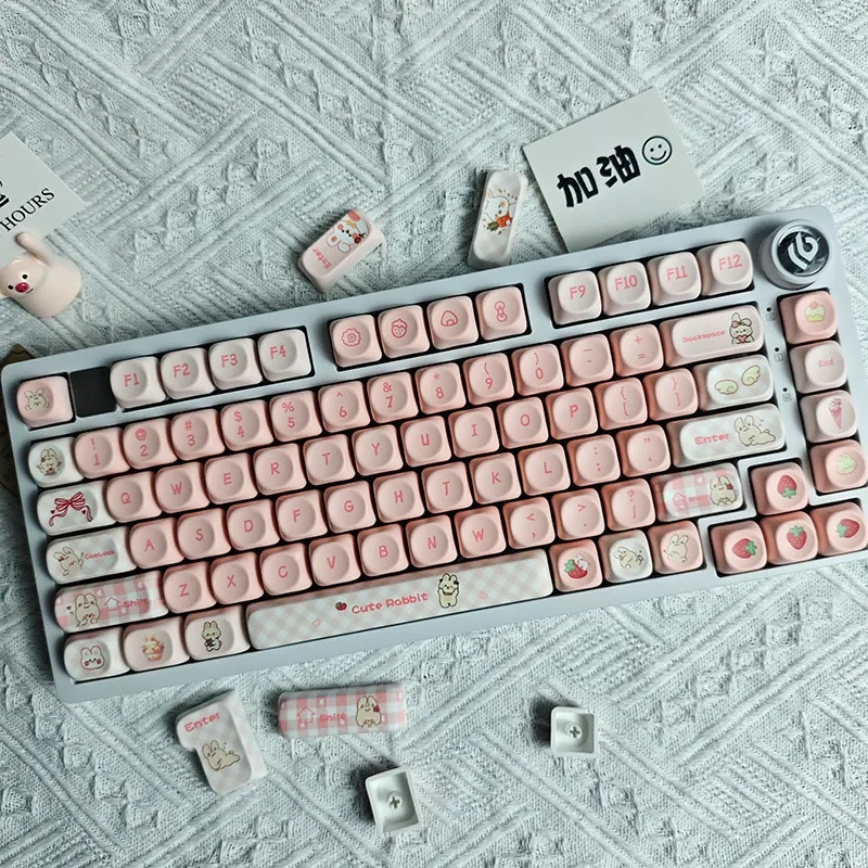 

Cute rabbit theme keycap hot sublimation MOA high pbt high value pink girl gift personalized keycap
