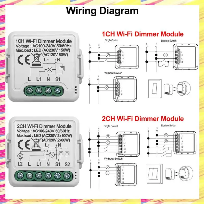 

Модуль умного диммера ABJJ Tuya Wi-Fi, 10 А, поддержка 2-стороннего управления, 1 группа, совместимый с приложением Google Home Alexa Smart Life Durab