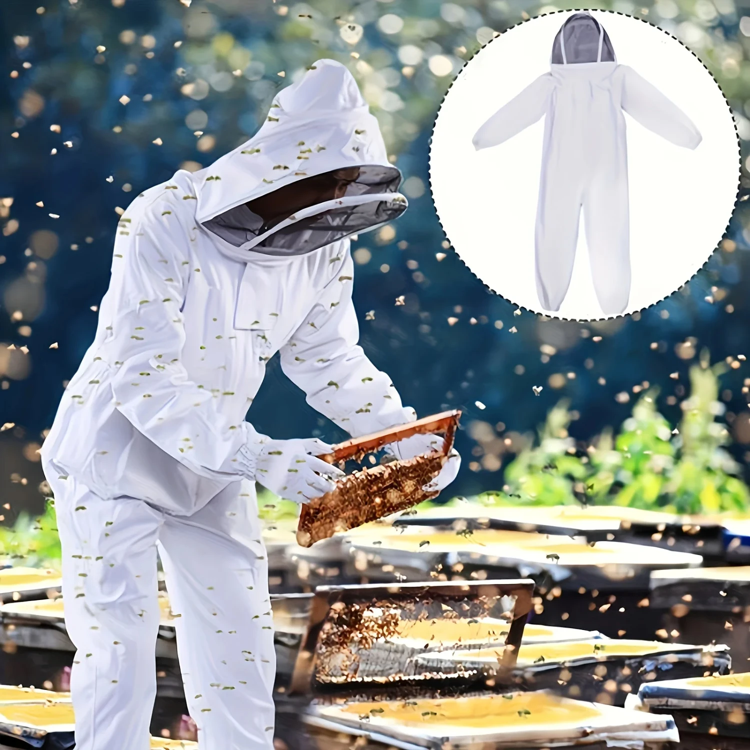 New Professional Full Body Sting Proof Beekeeping Suit with Ventilated Veil Hood - Stay Safe and Protected during Beekeeping Act