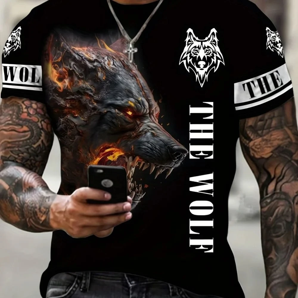 New Wolf T-shirt For Men 3D Animal Print Pullover O Neck Casual Short Sleeve Tees Fashion Street Sweatshirt Male Oversized Tops