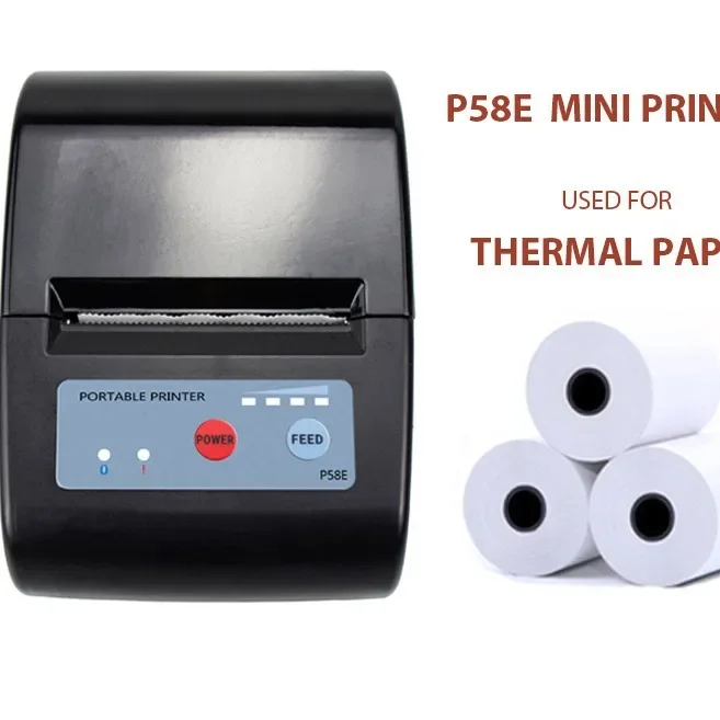 P58E Large Capacity Portable 58mm Small Ticket Paper Thermal Printer Bluetooth Supermarket Cashier Takeaway Ticket Printer