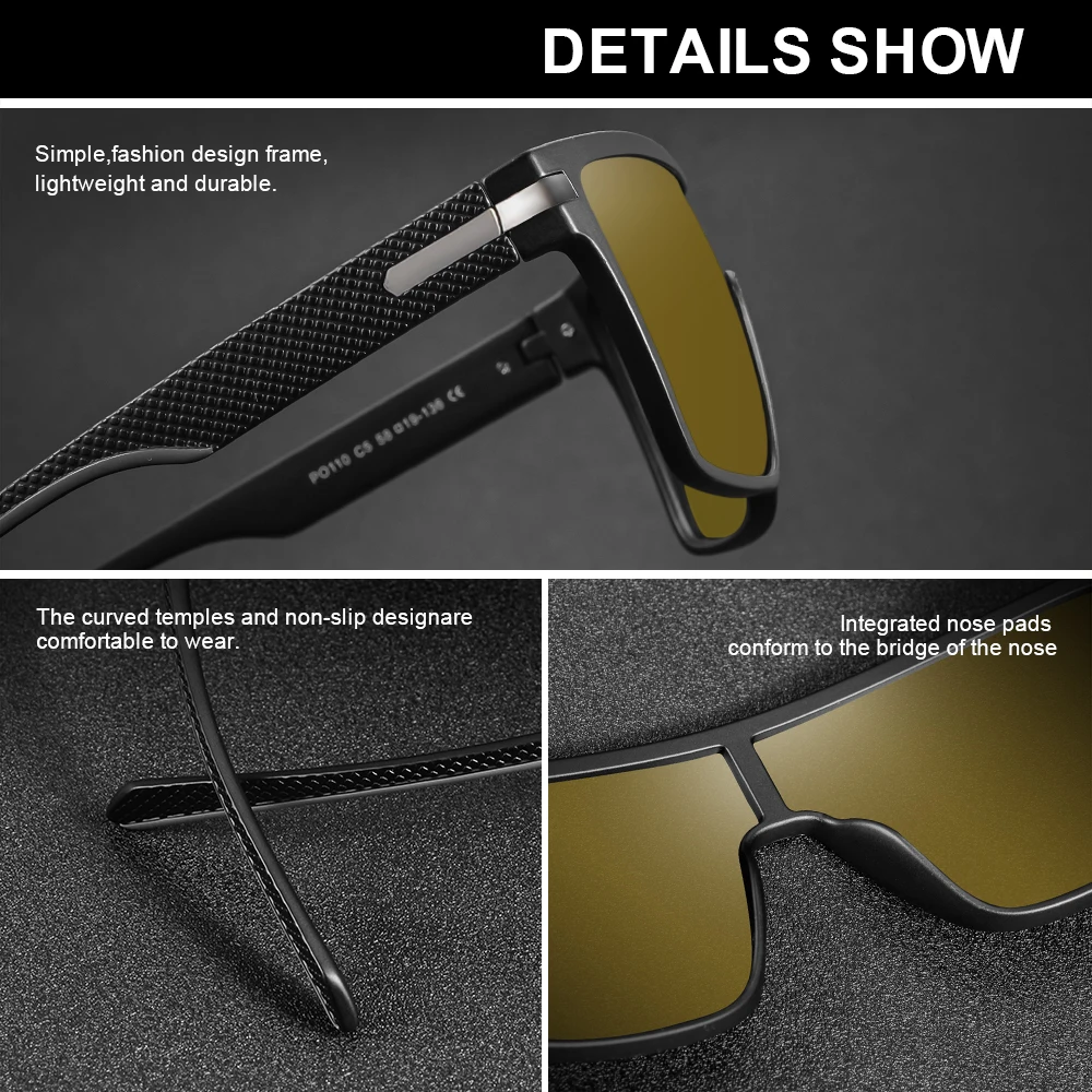 CRIXALIS Quadratische Photochrome Polarisierte Sonnenbrille Männer Frauen Im Freien Nachtsicht Anti-glare Fahren Sonnenbrille Brille UV400 – Detail 6