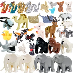 MOC City Animal Building Blocks Street View Zoo Elephant Octopus Deer Camel Rabbit Owl Bear Farm Scene Accessories Bricks Toys