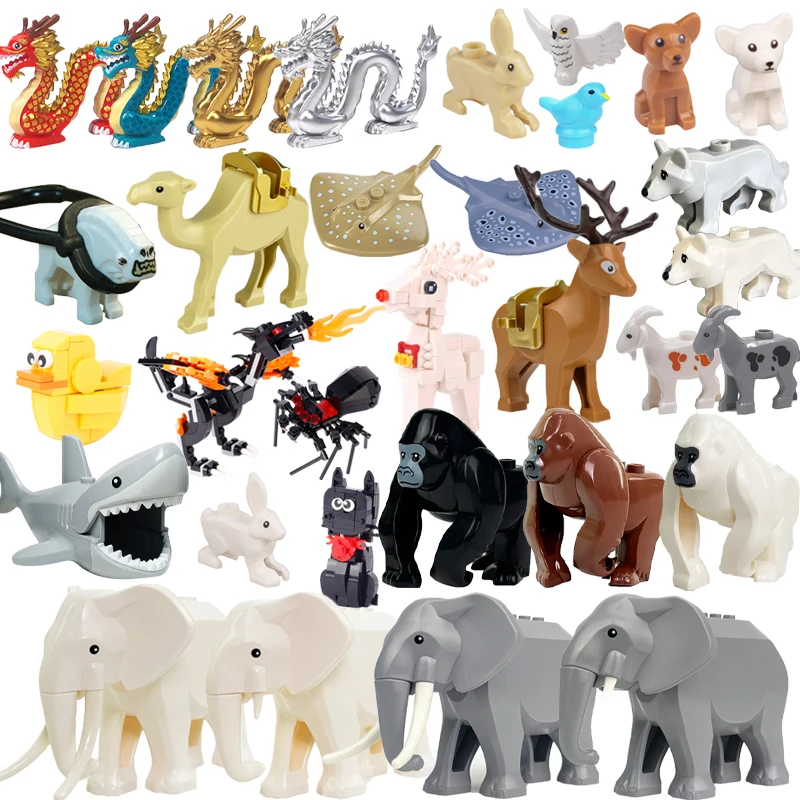 MOC City Animal Building Blocks Street View Zoo Elephant Octopus Deer Camel Rabbit Owl Bear Farm Scene Accessories Bricks Toys