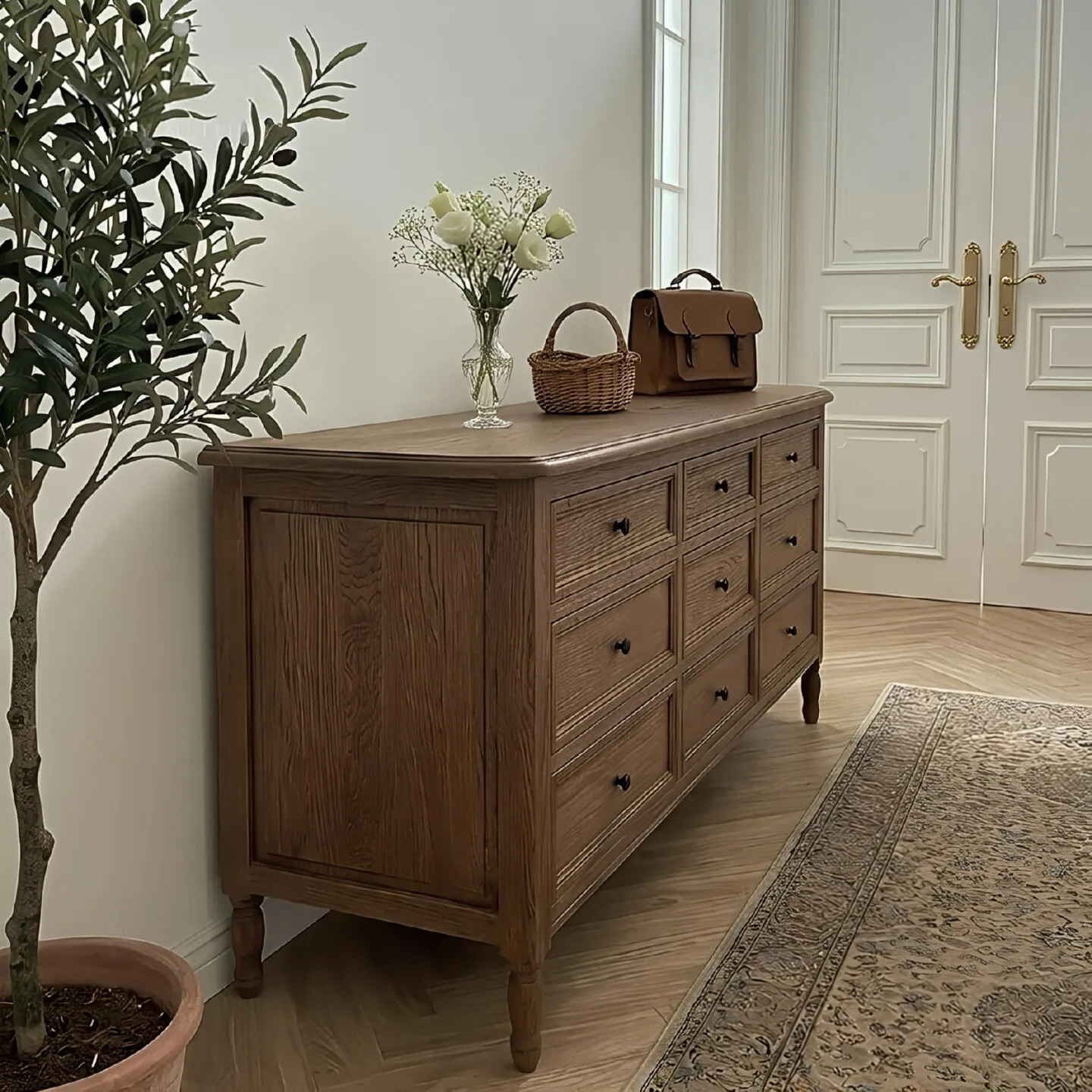 Rural nine-chest cabinet household solid wood porch cabinet retro old bedroom storage locker