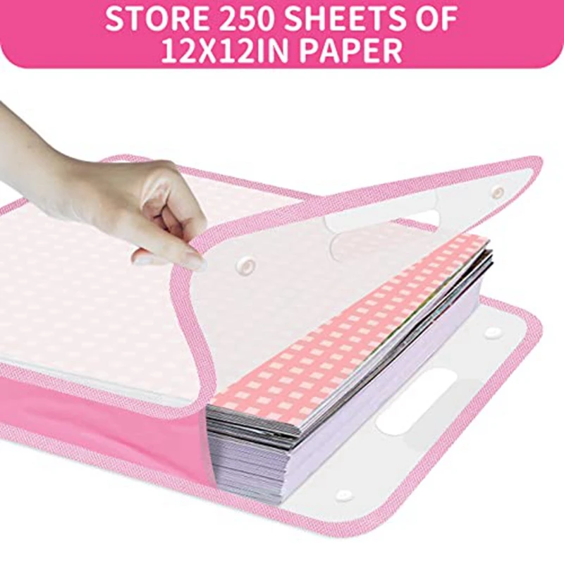 12X12 Scrapbook Paper Storage Organizer -Set Of 3 Expanding Paper Folio With Transparent Handle, Perfect For Scrapbook
