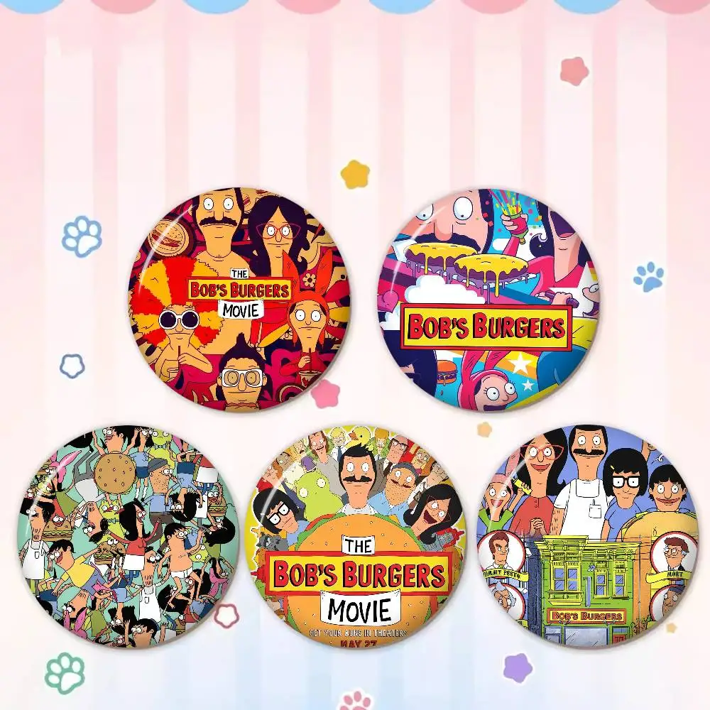 Cartoon Bobs B-Burgers Creative Pins Funny Faces Round Snap-in Brooch Badge Backpack Hat Accessories Jewelry Gifts