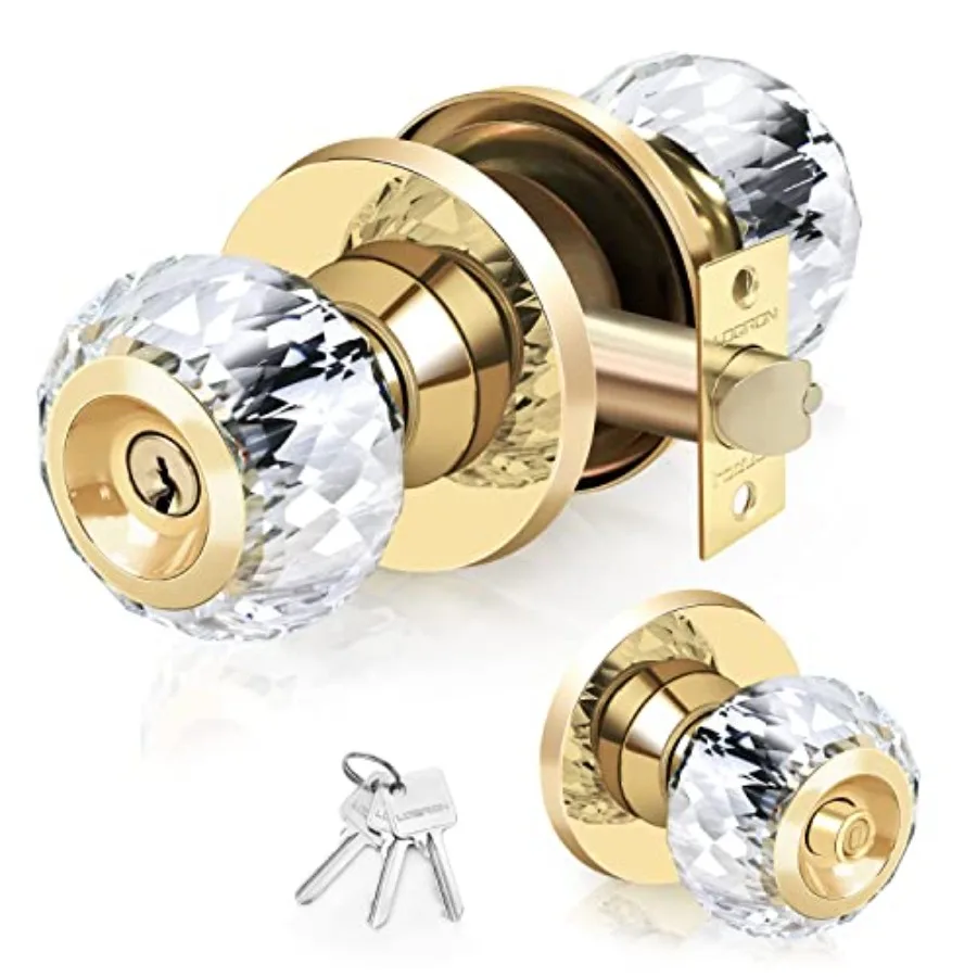 

Crystal Door Knobs with Lock and Keys with Privacy Lock, Luxurious Diamond Classic Interior Glass Door Knobs for Bedroom Bathro