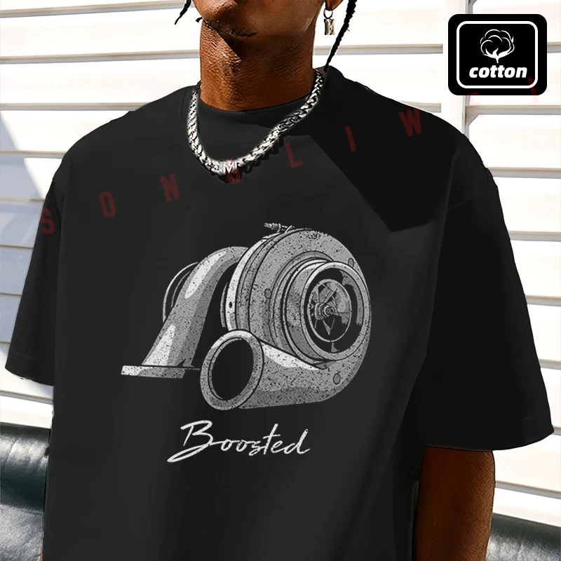 

Men's Cotton T-Shirt Boosted Turbo Tuning Graphic Motorcycle Tshirt Men's Casual Short Sleeve Tee