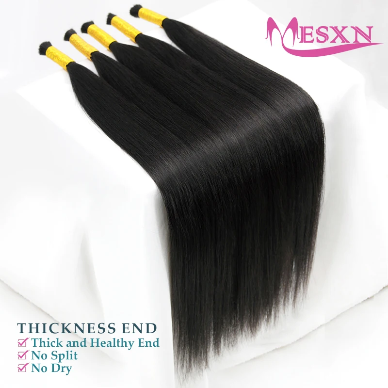 MESXN  Straight Bulk Hair Extensions Natural Real Human Hair 16-26inch  Black Brown Blonde 613 Color for Women For salon