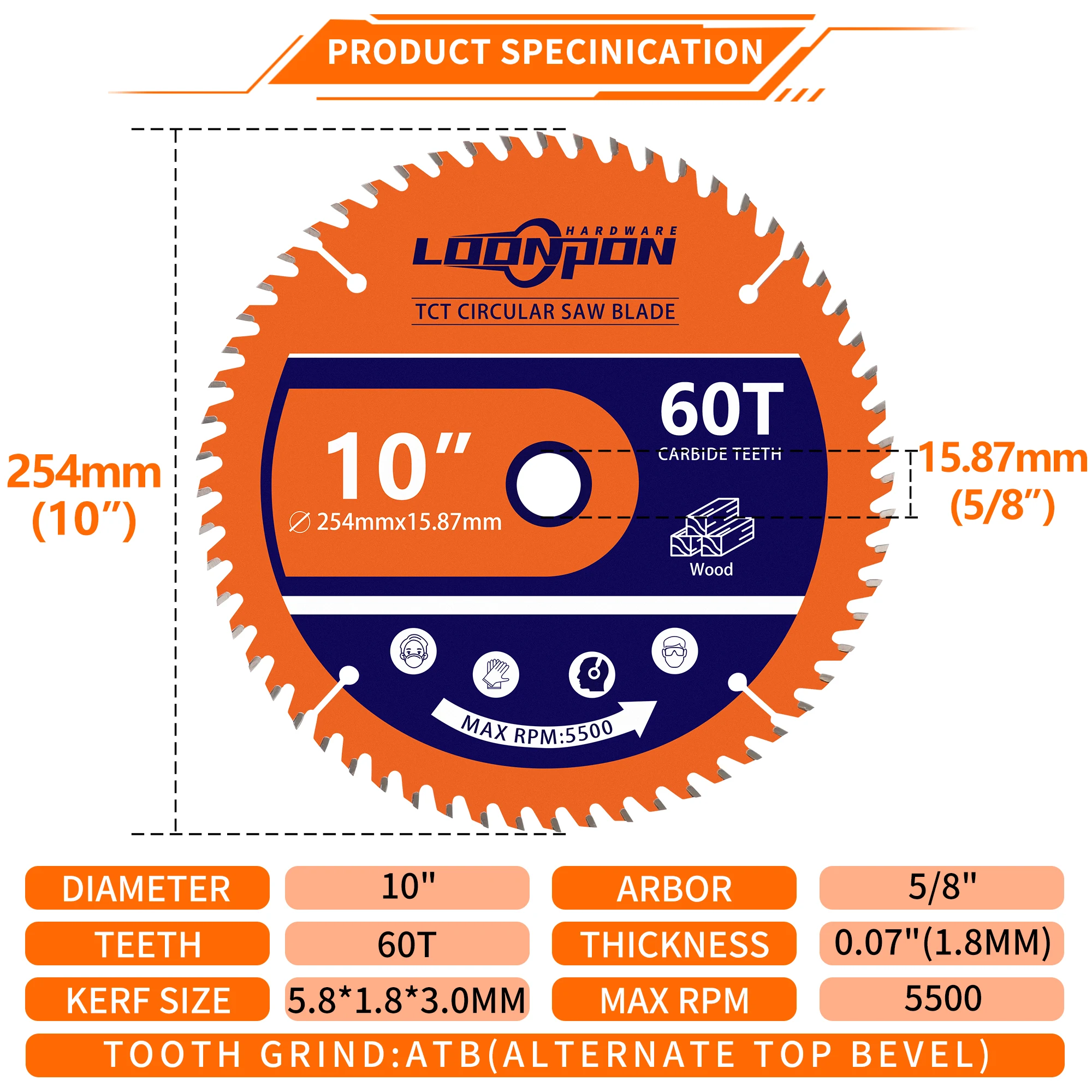 Loonpon TCT Hartmetall-Kreissägeblatt, Radscheiben, Holztrennscheibe, 115 140 165 184 254 mm, Holzbearbeitungs-Sägeblatt