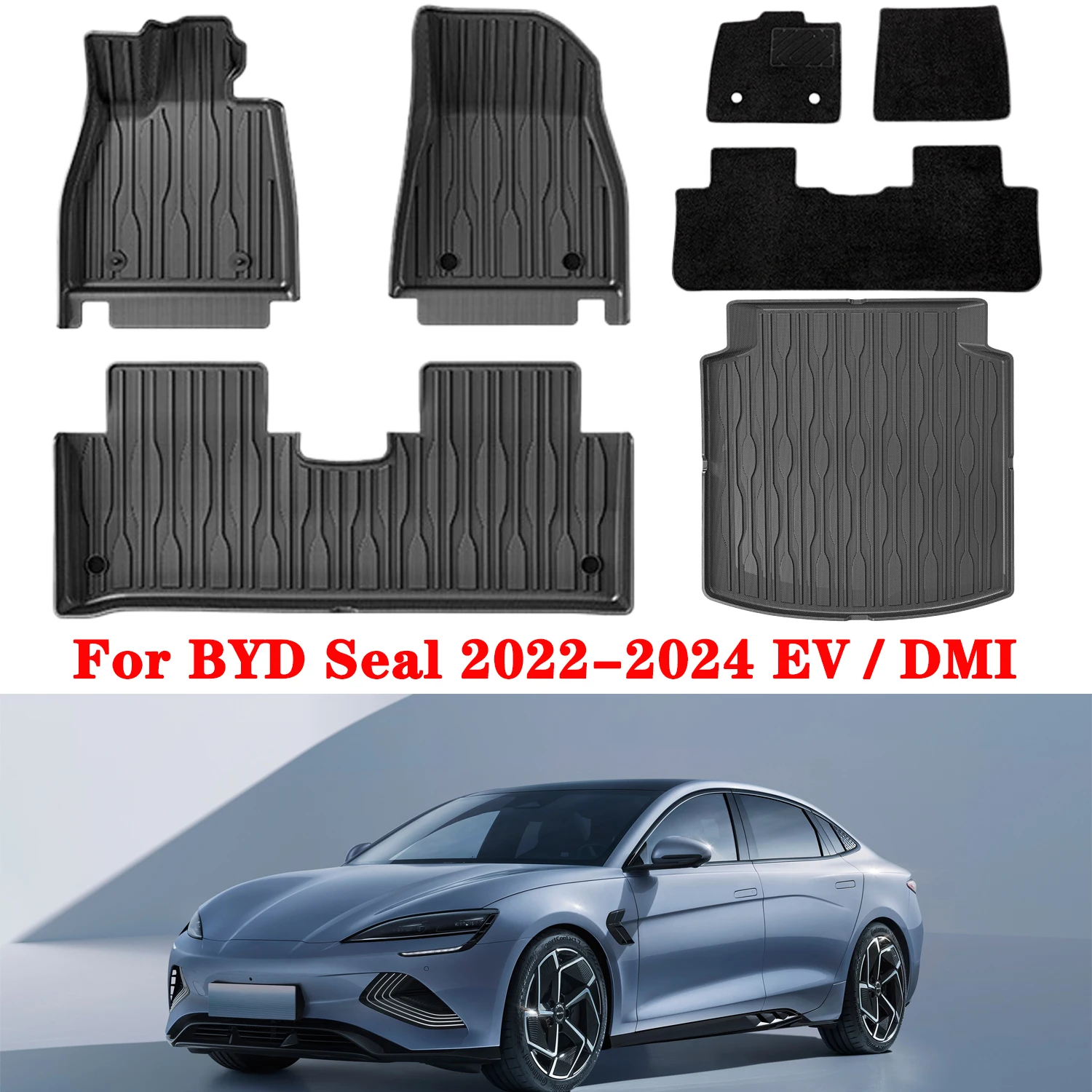 

Напольные коврики для BYD Seal 2022 2023 2024 EV/DMI, подкладка для груза, водонепроницаемый Противоскользящий коврик для багажника, накладки из термопластичного эластомера для левого руля