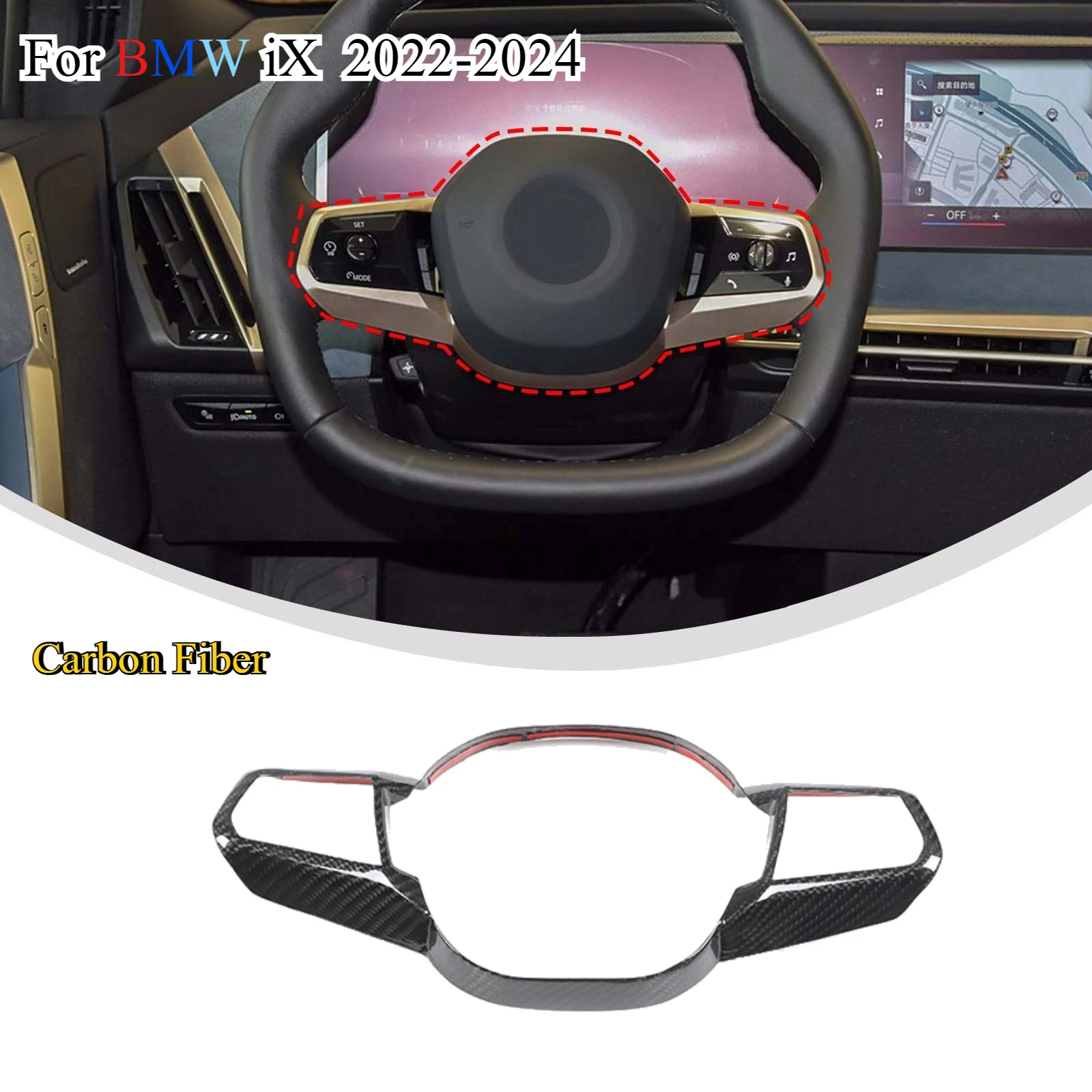 

Fit For BMW iX I20 M60 2022-2024 Carbon Fiber Interior Kit Steering Wheel Dashboard Console Gear Shift Panel Cover Trim Stickers
