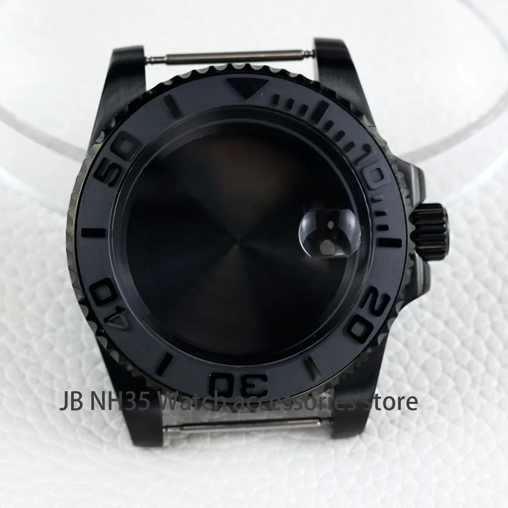 40mm Black Yacht Design Style Case with Sapphire Crystal Waterproof for NH35 Nh36 Nh34 Automatic Movement 28.5mm Dial Watch Case