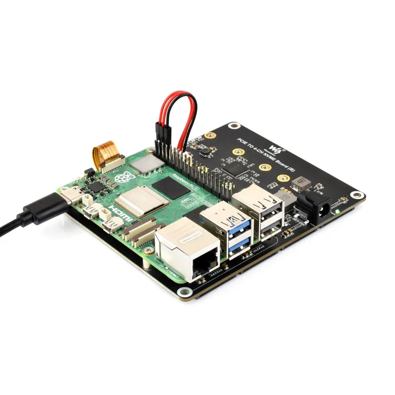 PCIe To 4-Ch M.2 Adapter Board for Raspberry Pi 5, Supports 4-ch NVMe Solid State Drives, Supports Powering The Raspberry Pi 5