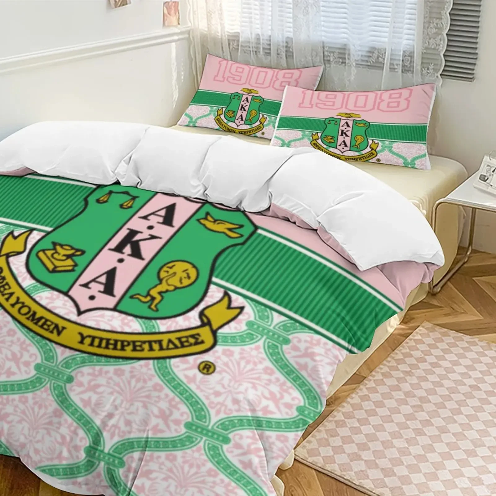 Alpha Sorority Kappa Alpha AKA Bedding Set,Duvet Cover Bed Set Quilt Cover Pillowcase,King Queen Twin Size Boys Girls Adults