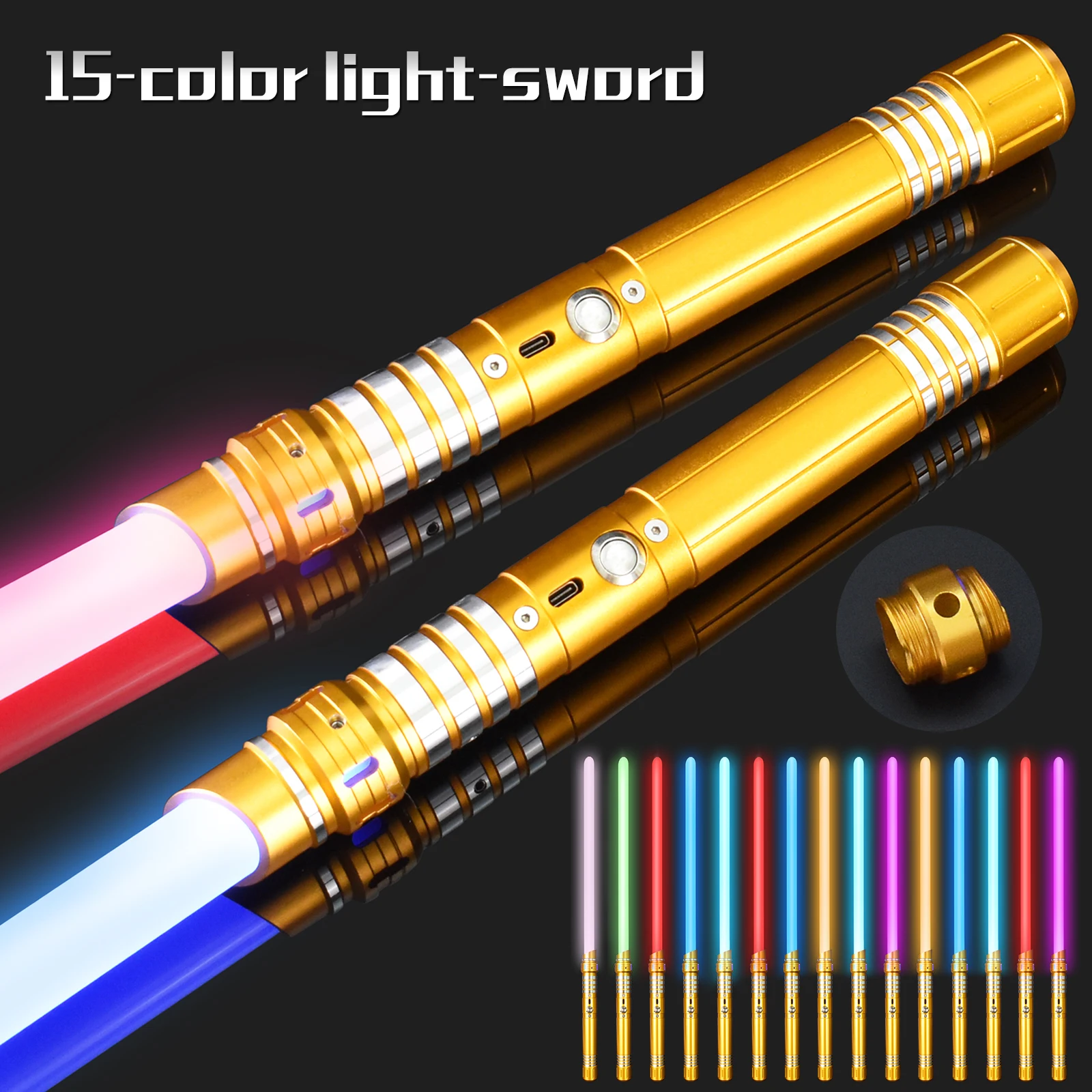 

Metal Handle RGB Cosplay Double-edged Lightsaber Laser Sword 15 Colors Change LED Switchable Sound And Light For Boys Girls Gift