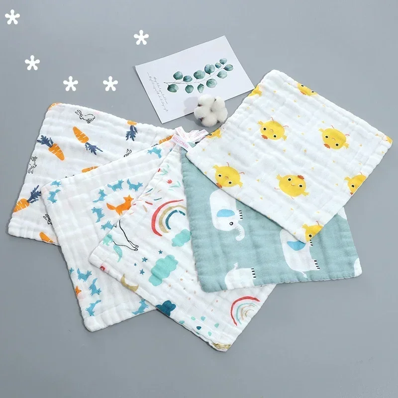 1pcs/5pcs Baby Towels 25*25CM 6 Layers Cotton Muslin Soft Infant Hand Towel Handkerchief Bathing Washcloth Newborn Baby Items