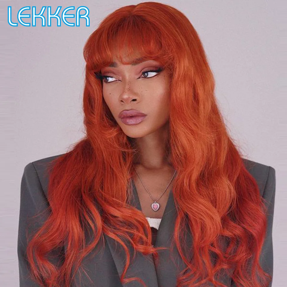 

Lekker Colored Orange Ginger Body Wave 13x5 Transparent Lace Frontal Human Hair Wigs For Women Brazilian Remy Hair Deep Wavy Wig