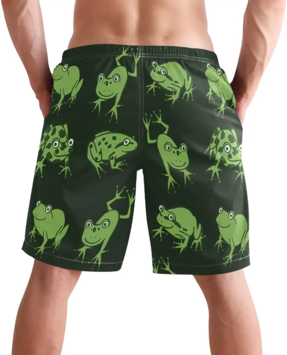 รูปแบบกบสีเขียวกางเกงว่ายน้ําบุรุษแห้งเร็ว Beachwear กีฬาวิ่งว่ายน้ํากางเกงขาสั้นว่ายน้ํา