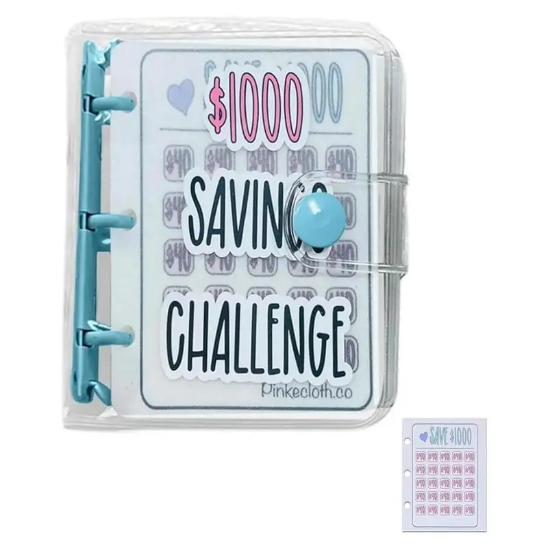 

AU33-1000 Savings Challenge Binder, Monthly Money Savings Challenges Book With Envelopes, Money Saving Binder (Blue)