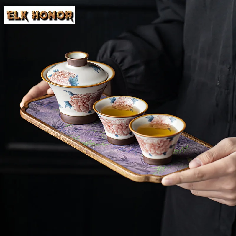 

Ru Kiln Porcelain Hibiscus Flower Tea Set Complete Set Zen Tea Ceremony Set Teapot and Tea Cup Set Drinkware Accessories Gift