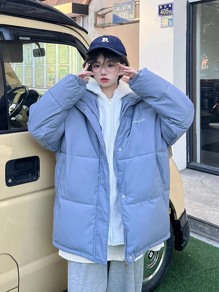 Women Korean Style Long Sleeve Oversize Winter Clothes 2024 New Jacket Short Parkas Hooded Solid Color Down Cotton Coat