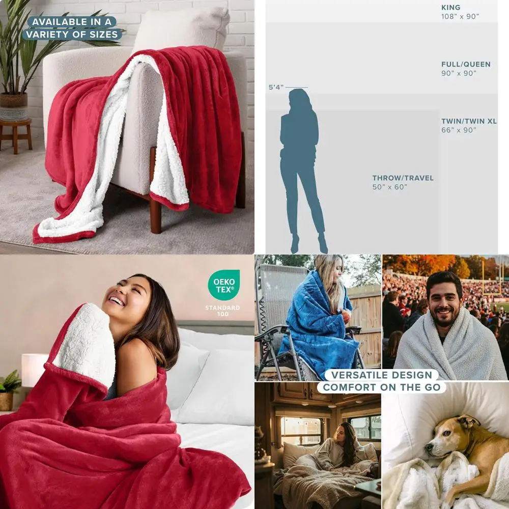 

Красное флисовое одеяло-плед размера Queen-size - теплое, легкое, двустороннее покрывало для кровати или дивана