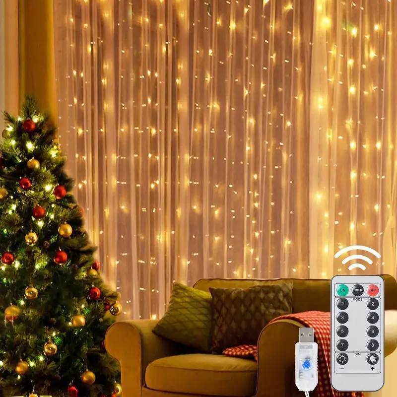 

USB Remote Control LED Curtain String Light Garland Festival Christmas Decoration Holiday Wedding Fairy Lights for Bedroom Home