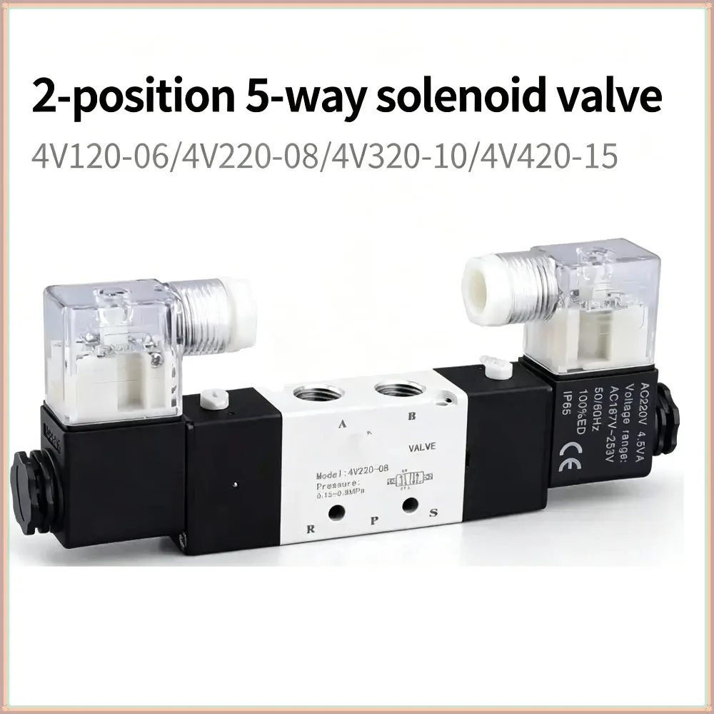 Pneumatic Solenoid Valves  5/2 Way Valve Port Single Coil DC24V AC220V 4V120-06 4V220-08 4V320-10 4V420-15