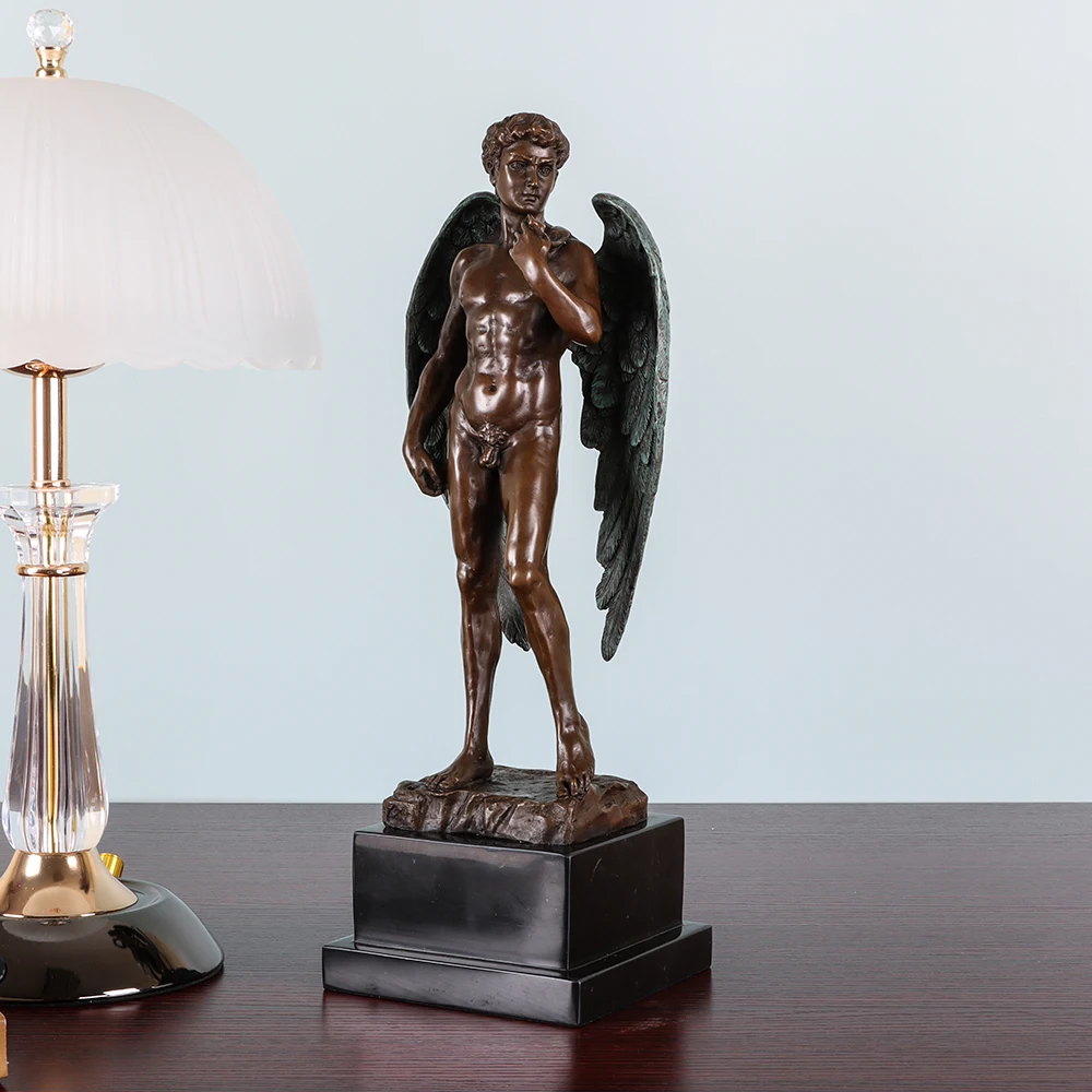 Bronze Winged David Statue Famous Nude Man Sculpture Great Details Antique Figurine Art Home Decor