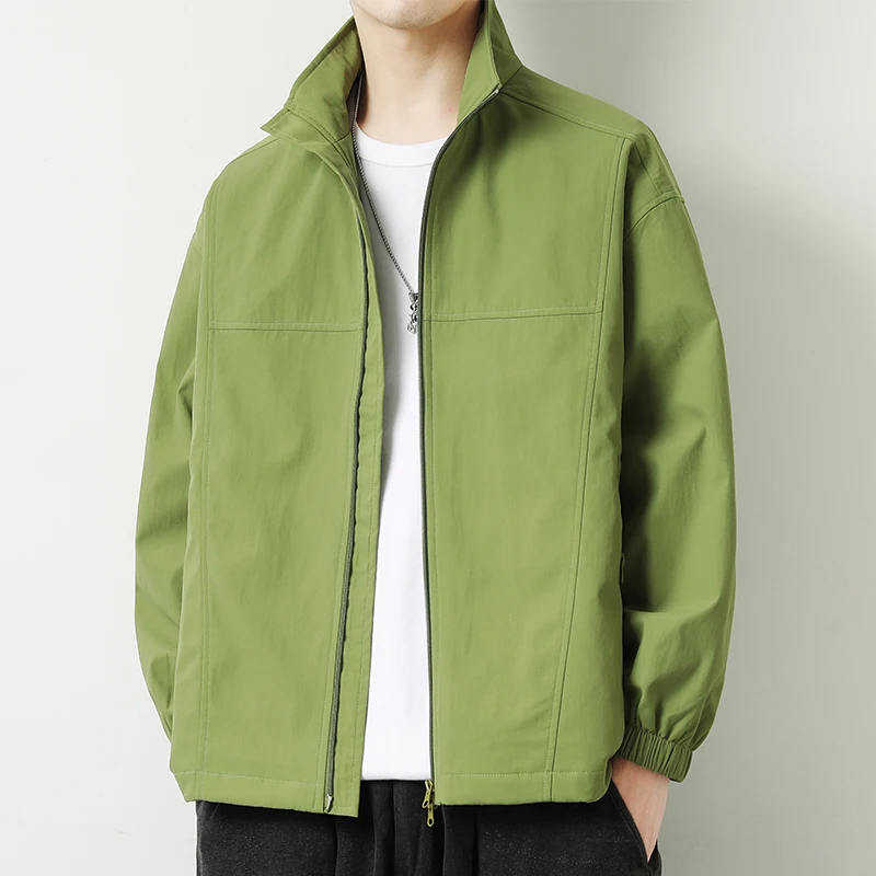 

Мужская спортивная куртка с воротником-стойкой, свободного кроя, модная, ветрозащитная, цветная, для ранней осени, молодежная, вязаная