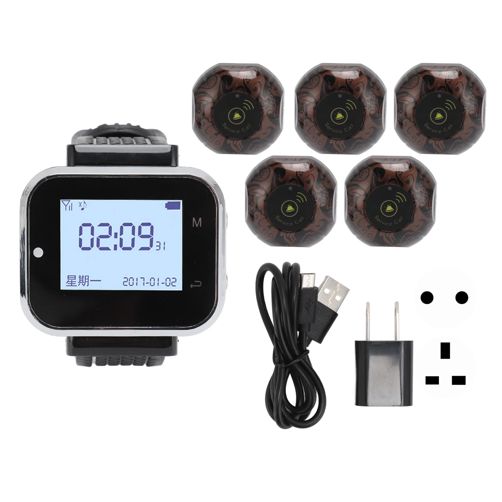 Wireless Calling System ABS Large Memory LCD Display Multipurpose 100-240V Wireless Wrist Pager Various Prompts for Restaurant