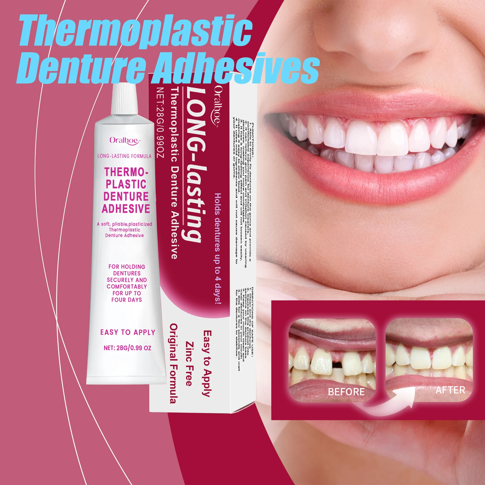 Thermoplastic Denture Adhesives Strong Complete Professional Dentures Glue Prevents Denture Loosening Care Fixed Adhesive 28g