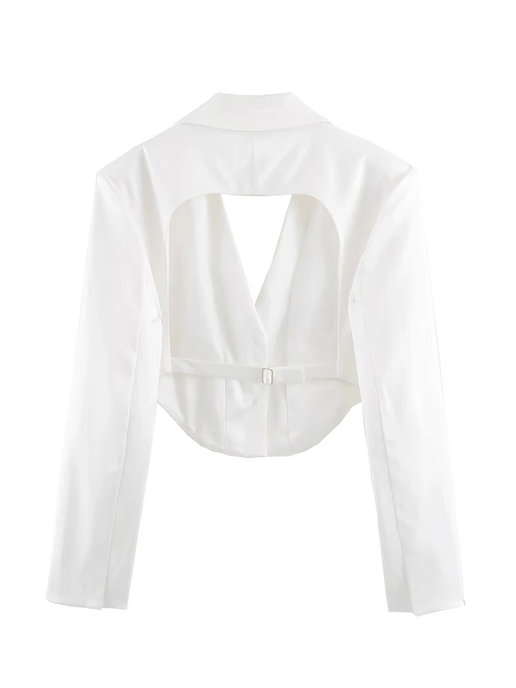 HH Women Spring Summer Casual White Two Button Cropped Vest Lapel Collar Curved Hem Sleeveless For Work Office Daily Wear