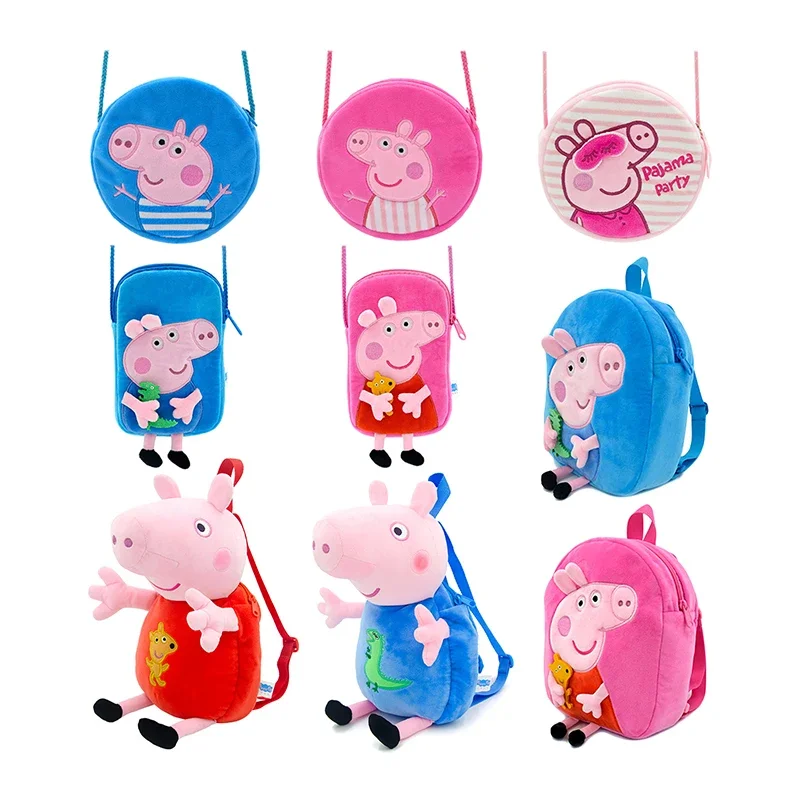 Mochila estereoscópica de Peppa Pig para niños, bolso cruzado de felpa, monedero de Anime, juguetes de George, bolsillo redondo, regalos