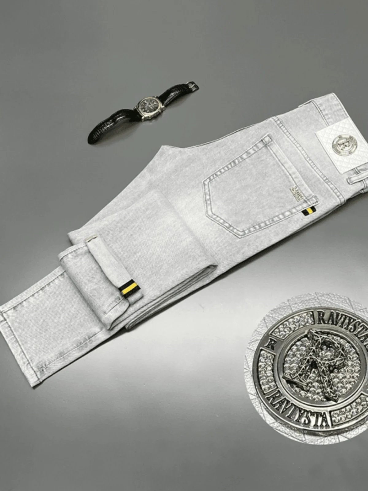 

Light Grey Slim Fit Men's Jeans Fashionable Comfortable Versatile Casual Elastic Long Pants Youthful Style Wear Resistant