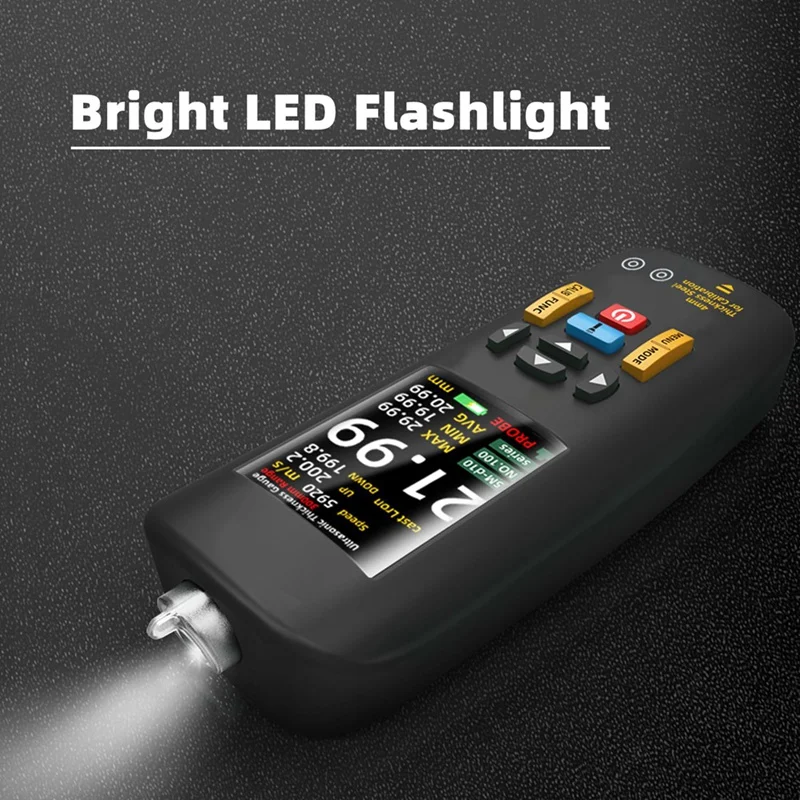 MALL 超音波厚さ計、カラー表示付き 1-300 mm 範囲、金属鋼銀プラスチック PVC 測定用プローブ付き