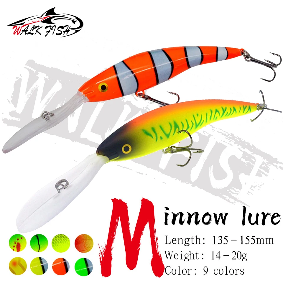 WALK FISH 1PCS Deep Tail Dancer Super Diving Minnow Lure 14g 20g Hard Plastic Wobbler Bait For Trout Bass Pike Fishing