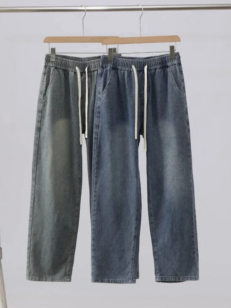 

Retro Hong Kong Sle! Spring New High Pure Cotton Waed Men's Loose Straight Leg Denim Jeans Breathable Casual Youth Faion