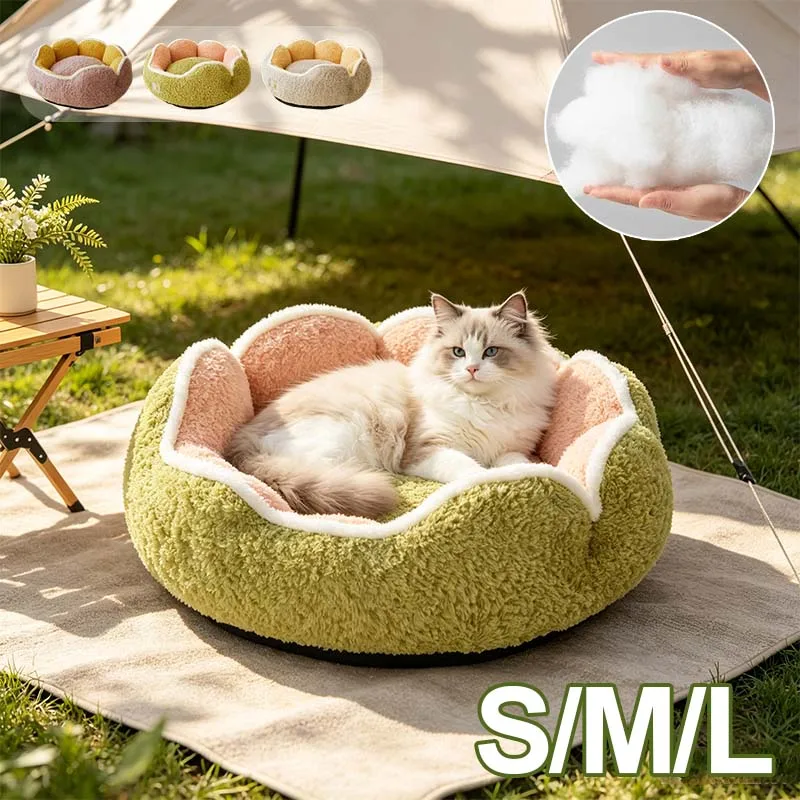 Luxury 40/50/60cm Round Cat Bed Plush Warm Cactus Pet Nest Ultra Soft Non-Slip Bottom Sleeping Pad Dog Cushion for Puppy/Kitten