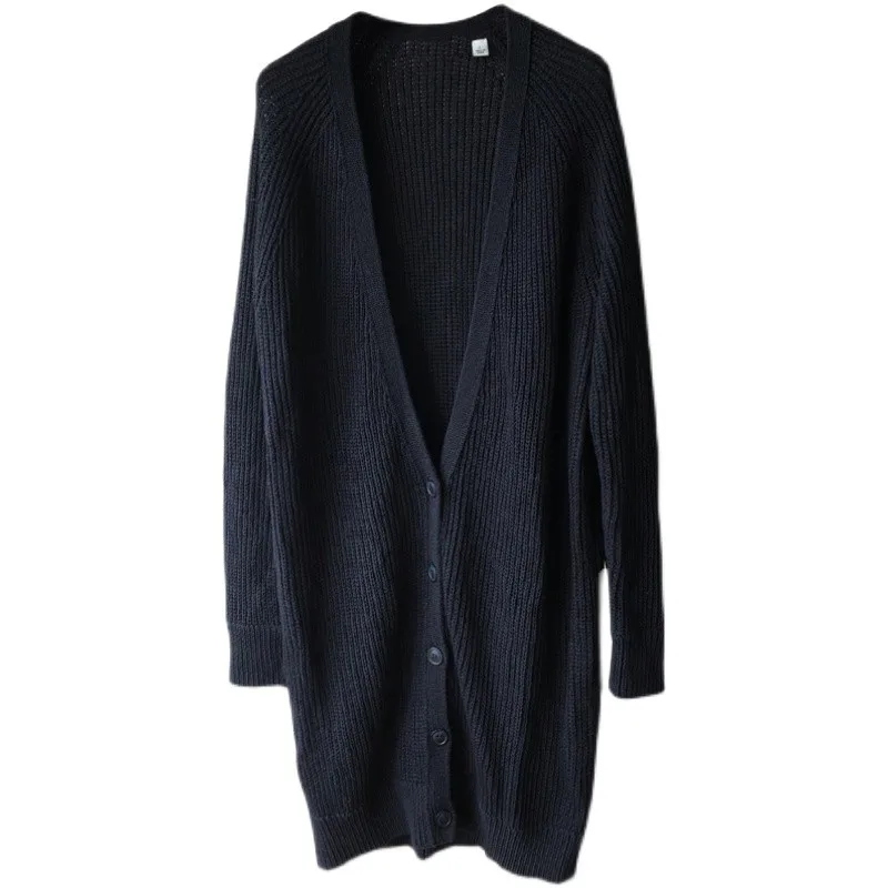 

Женский открытый кардиган ручной работы из чистого хлопка, тяжелый свитер без шариков, длинный свеч V-Ne, средней длины, одноцветный