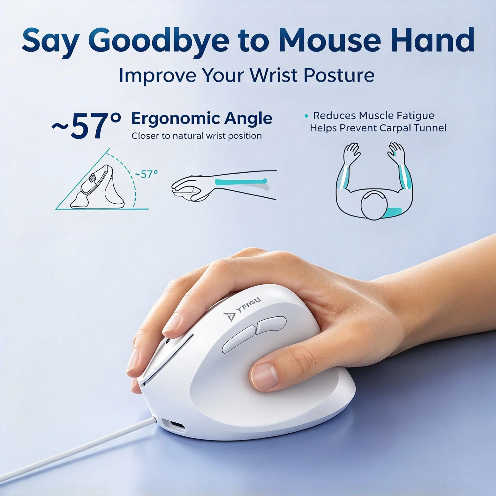 TAIDU MC203 Vertical Wireless Mouse Tri Mode 2 4G Bluetooth Mouse Ergonomic Mouse 12000DPI Gaming Office 500mAh Battery Black