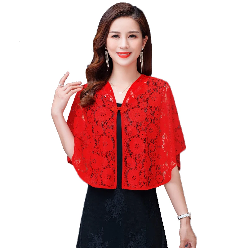 Korean Solid Color Thin Lace Button Coat Sunscreen Shawl Women\'s Summer Soft Hollow Blouse Cardigan Neck Guard Cloak Scarf R10