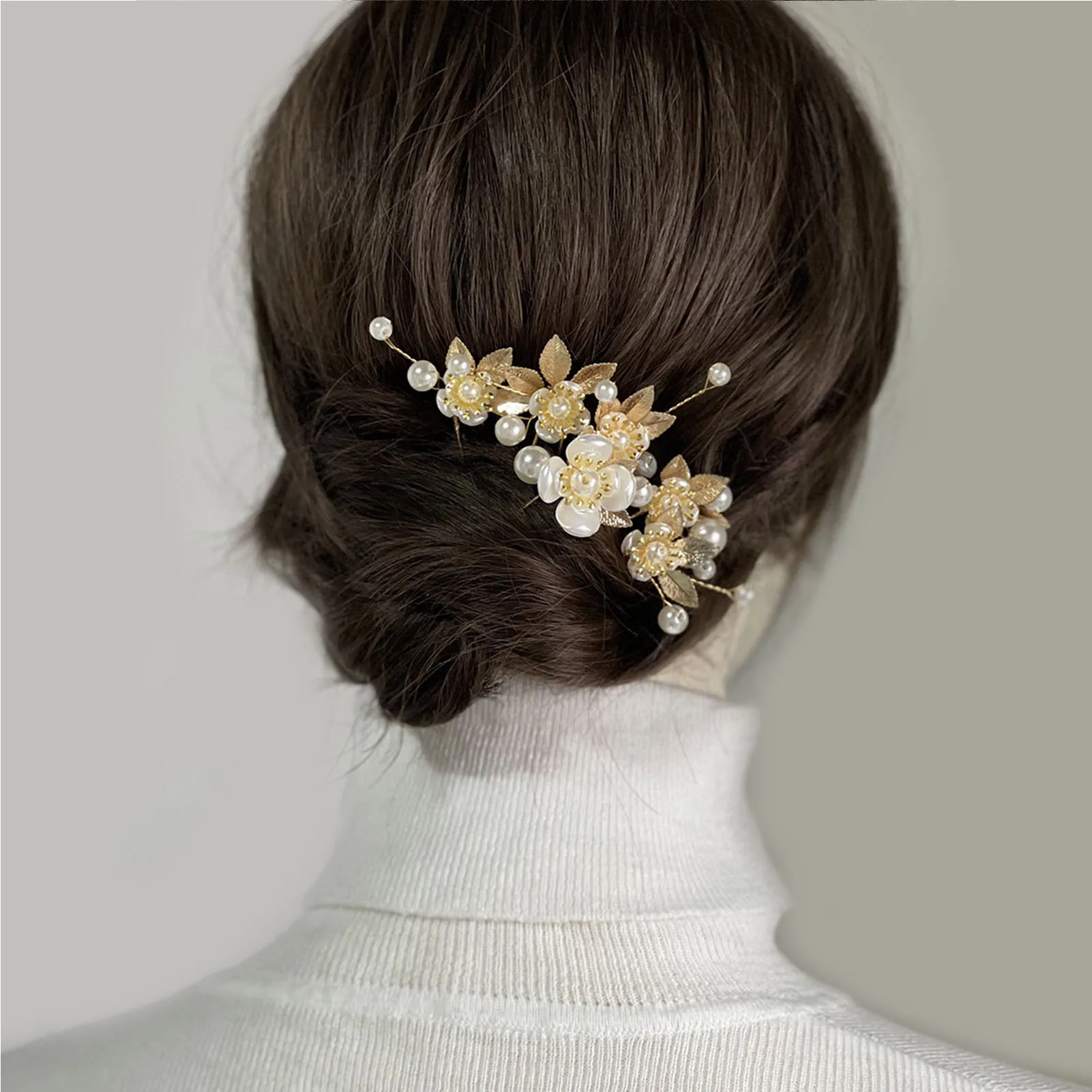 6PCS Leaf Shape Metal Hairpin with Pearl Handmade U Shape Flower Headdress for Woman Hair Styling Making Pins NIN668