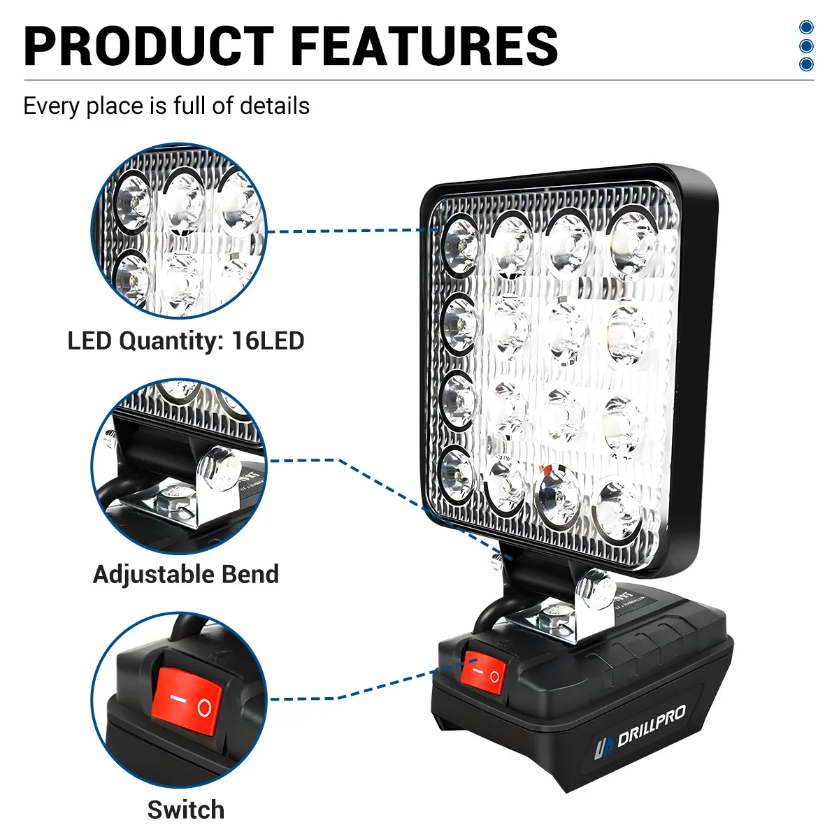 Imagem -05 - Led Luz de Trabalho Portátil Lanterna Acampamento ao ar Livre Iluminação Holofotes para Makta 18v Bateria Ferramenta Emergência 4in